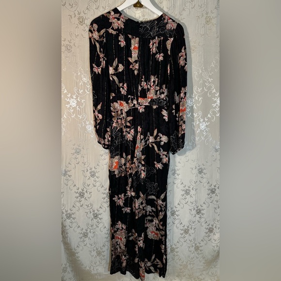 Anthropologie Harlyn Audrey Jacquard Floral Navy Blue Jumpsuit Size XS - Picture 6 of 8